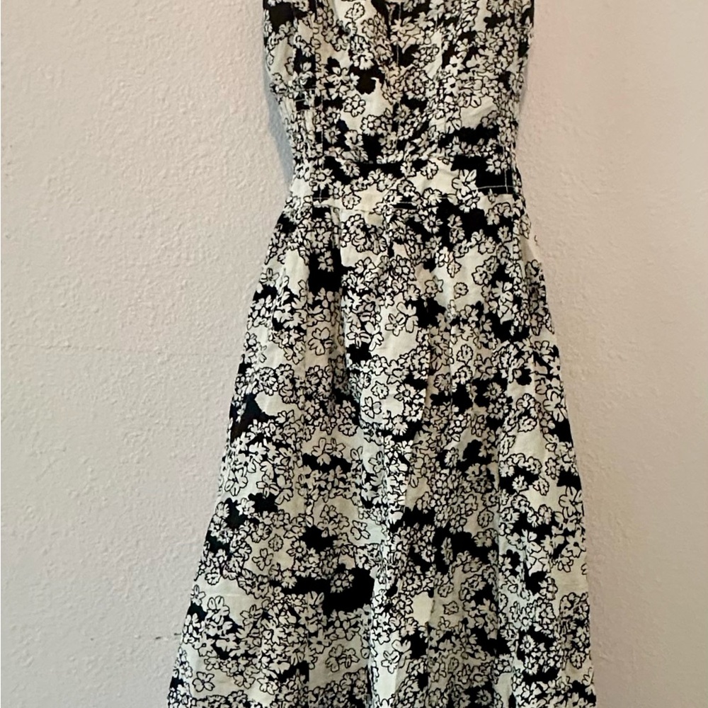 Anthropologie Black and Cream Floral Midi Dress
